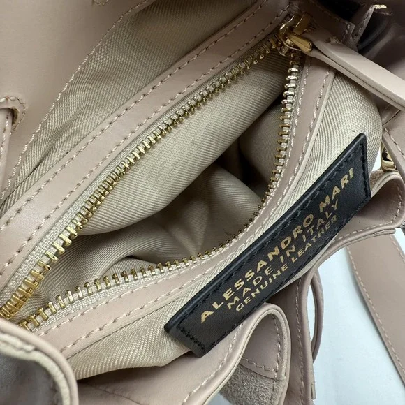 Alessandro Mari Bucket Bag Womens Pink Brown Snakeskin Leather Made Italy Purse - Picture 8 of 11